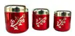 Rastogi Handicrafts Red Stainless Steel Kitchen Canister 500 ml+ 400 ml+ 300 ml (Set of 3)
