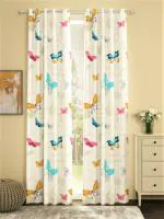 Urban Space 100% Cotton Printed Curtains for Door Bedroom, 1 Piece Curtain with Stainless Steel Rings ( Butterfly, Door- 7 Feet x 5 Feet )