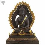Kalakrithi Handcrafted Brass Buddha Statue with Gold and Black Matte Finishing 29.21 x 23.37 cm