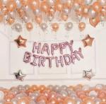 Party Propz Rose Gold Foil Decoration Kit -With Star Foil And Happy Bday Ballons Banner Led Light (Set Of 36)