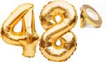 Party Midlinkerz Solid Golden '48' Number Numerical Foil Balloon With Ribbon For Celebration (Gold, Pack Of 3) (Set Of 3)