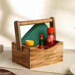 Dudki 4 Compartment Wooden Cutlery Holder for Multipurpose ( Mango Wood )