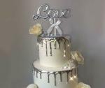 AMFIN Love Cake Topper for Engagement / Valentines Day / Anniversary Party for Decorations / Anniversary Cake Decorating Items / Valentine Cake Topper / Cake Accessories for Decoration - Silver