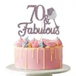 Festiko 70 Fabulous Cake Topper Happy 70th Birthday Cheers To 70 Years Cake Topper Purple Glitter
