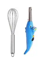First Front Dolphine Shape Electric Gas Lighter With Stainless Steel Whisk ,Steel Egg Beater and Multicolour, Pack of 2
