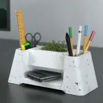eo - Everyday Organisers Pen Stand with Tissue Box Dispenser, Plant Pot Desk Organizer for Home Office Study Table(Versa Marble)
