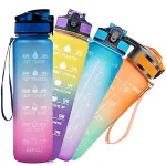 Clenom Highly Durable Motivational Water Bottle with Quote & Time Marker, BPA-Free, Leak Proof,Sipper Bottle with Straw for Gym,Office,Travel,Silicone 1000ml (Pack of 1) Multicolour.
