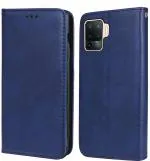 Unistuff Faux Leather Back Case Flip Cover for Oppo A94 with ID Card Slot | Foldable Kickstand | 2 Card Slot | 1 Cash Slot - Executive Blue, 65443
