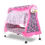 BUMTUM Baby Cradle With Swing & Mosquito Net | Foldable Cradle With Storage Basket |Comfortable Multi-Use Baby Cradle for Baby Comfort Sleep | Teddy Print, Pink