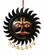 FLAIMYST Brass Metal Black Surya Face Wall Hanging Nazar Battu with Bells for Home & Offices Entrance.(Evil Eyes Protection)- 10 Inch Big Size