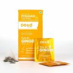 Doko Tulsi Ginger Green Tea , Natural Flavor , Low Caffeine , Natural ingredients Tulsi Ginger , Helps in Digestion , 25 Tea Bag with 2 Sampler.