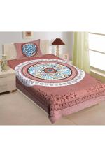 Monik Handicrafts Brown 104 TC Printed Cotton Single Flat Bedsheet (216 x 146 cm)