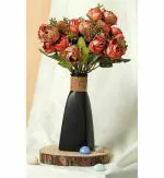 SATYAM KRAFT 2 Pc Artificial Rose Flower Bunch for Home, Office, Bedroom, Balcony, Living Room, Table, Valentine's Day Decoration, Plants and Craft Items Corner (Without Vase Pot) (Pack of 2, Orange)