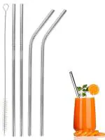 KitchenFest 21cm Stainless Steel Reusable Straw with Cleaning Brush for Coffee, Milk, Juice. 5 Pcs