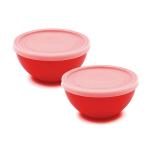 Jaycee Microwave Safe And BPA Free Red Round Virgin Plastic Multipurpose Bowl With Lid - 300 Ml (Pack Of 2)