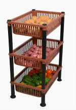 Plastic Multipurpose Vegetable Rack Rectangle for Kitchen |Veg Rack - 3 Layer (Brown)