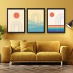 ZIG ZAG Elevate Your Space with Stunning Glossy laminated outdoor wall decor Art Laminated Wall Art in Black Frame (Abstract Art) (Solid) | 3 Piece Resin Wall Art Set.