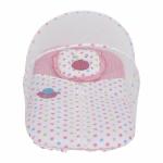 Superminis Pink Cotton Baby Girl And Baby Boy Covering Sheet/Quilt Dot Bedding Set, Thick Base, Foldable Mattress, Colorful Bear Shaped Frill Pillow And Mosquito Net (12-18 Months)