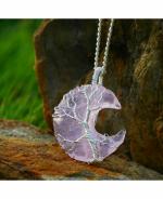 Reikved Moon Pendant Silver Wire Rose Quartz Stone Natural Healing Crystals And Stones Crystal Pendants Necklace (Pack Of 399)