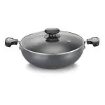 Prestige Hard Anodised Plus Gas and Induction Compatible Kadai with Glass Lid, 30 cm, Black