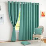 Story@Home BLACKOUT Faux Silk WINDOW CURTAIN , Solid Pattern, Teal, Window - 5 Feet, Pack Of 2