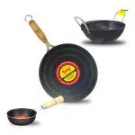 TRM Traditional Pure Iron 3 PCS Combi Gift Set ( Chapati Tawa , Round Bottom Kadai ,Tadaka Pan )