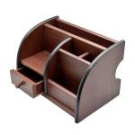 KARTUNBOX Brown Rectangular Wood Desk Organizer With Drawer (20 X 13 X 13 Cm)