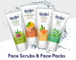 SRI SRI TATTVA Shuddhta ka naam Face Packs & Scrub combos - Neem & Turmeric Face Pack, Exfoliating & Walnut Orange Face Scrub, Each 60g