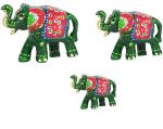 Fashion Bizz Green Paper Mache Elephant showpiece 9 x 3.5 cm ,Pack of 3