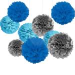 Party Propz Silver, Blue Paper Paper Pom Pom For Decoration (Set Of 9)