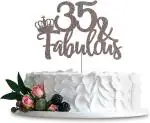 Zyozique Rose Gold Glittery 35 & Fabulous Cake Topper, Happy 35th Birthday Cake Decor, Cheers to 35 Years Party Decorations Supplies (Rose Gold, 35 & Fabulous)