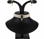 Gyaan Jewels Handmade Gold Plated Alloy Necklace, Pendant and Earring Set White, Green (Women, Girls) Free Size