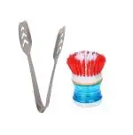 First Front Stainless Steel Momo Tong with Kitchen Cleaning Sink Brush and Multicolour, Pack of 2