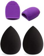 Doucce Beauty 2 Plus 1 Pack 1 Makeup Brush Cleaner Silicone Makeup Brush Egg Glove Scrubber Board Cosmetic Clean Tools 3 Fingers Brush Cleaner and 2 Makeup Blender (Multicolor)