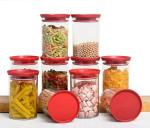 HELONIX Red Plastic Round Airtight Container Set 900 ml (Pack of 4)