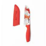 Carote Kitchen Knife, Stainless Steel Santoku, Chef's Knife, with Blade Cover, Red, 5 inch