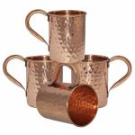 Prisha India Pure Copper Moscow Mule Mug Hammered Style Set of 4