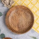 PHIRKCRAFT Multipurpose Mango Wood Round Shape Serving Fruit, Snacks, Pasta Bowl 12 inch for Home and Kitchen Salad Bowl/ Fruit Bowl (Light Brown, Pack of 1)