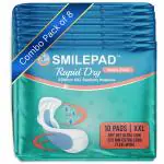 SMILE PAD Rapid Dry Sanitary Pads for Heavy Flow | Quick Dryness Up To 10 Hrs. | Dry Net Top Sheet | 320mm XXL Size Sanitary Napkins with Long Flexi Wings - Combo Pack of 8 (80 Pads)