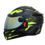 Steelbird SBH-17 Terminator ISI Certified Full Face Graphic Helmet in Matt Finish(Medium 580 MM, Black Fluo Neon with Chrome Gold Visor)