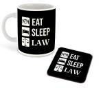 Whats Your Kick Advocate Theme Eat Sleep Law Design White Ceramic Coffee Mug with Coaster 325 ML