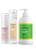 Dermina Skin Care Combo Pack Vitamin C Skin Lightening & Brightening Cream,SPF35+ Sunscreen Gel Aqua Dry Touch, Dual Protection,Vitamin C Exfoliating Bodywash (30g,50g,250g)