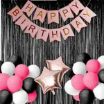 House of Banter Black, Silver & Pink Rose Gold Theme Birthday Decorations for Boys, Girls, Adults - Gold, Black & Blue Birthday Decorations - Star Theme Birthday Decorations