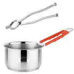 IDEAL PRIME Durable Stainless Steel Saucepan 1 liter Induction Bottom With Steel Tong Combo | Steel Milk/Tea Pan Tapeli Sansi Pakkad Kitchen Tool Set Pack Of 2