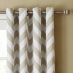 Dekor World Cotton Beige Chevron Printed With Voil Sheer Eyelet Curtain Set (Pack of 3)-110x275cm (4x9Feet) Long Door Curtain