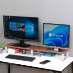 Invisible Bed Dual Monitor Riser Stand for 2 Monitors; Desk & Table Top Organiser (100 x 21 x 11.8 cm)(Canadian Walnut)