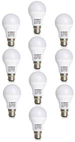 3A BRIGHT B22 9 Watt Silver White Round LED Bulb, Pack of 10