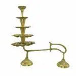 pujaNpujari Big Ganga Aarti Diya Brass Hand Held 5 Tier Pooja 21 Diyas Lamp for Arati with Height 13 inches