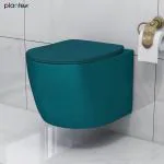 Plantex Ceramic Wall Hung Commode for Toilet/Rimless Western Commode/Round Commode with Soft Closing Toilet Seat - P Trap (Pine Blue)