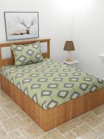 MORADO Premium Poly Cotton 210 TC Single Bedsheet with 1 King Size Pillow Cover (60x90 Inches, Green Square)